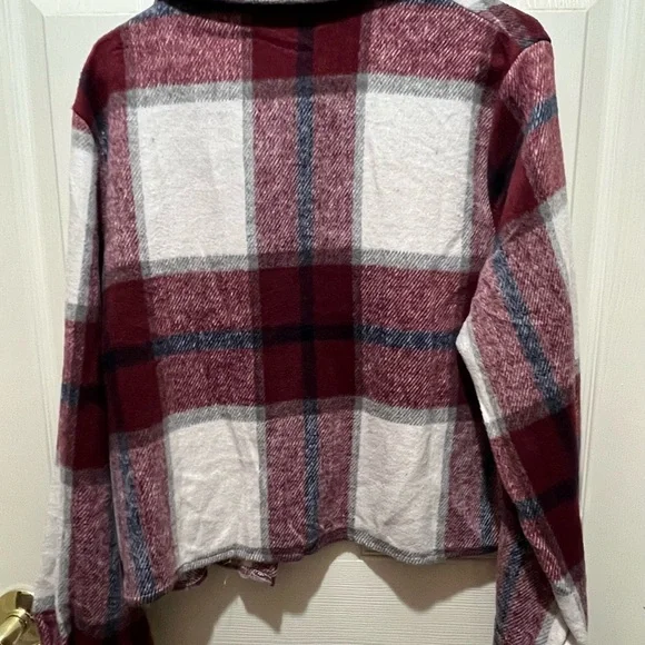 Plaid Red and Cream Button-Up Jacket. - Picture 2 of 6